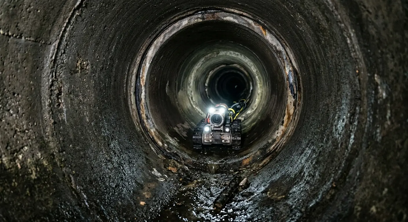 Robotic sewer camera inspecting pipe interior for Sewer Line Cleaning in Bangor Base